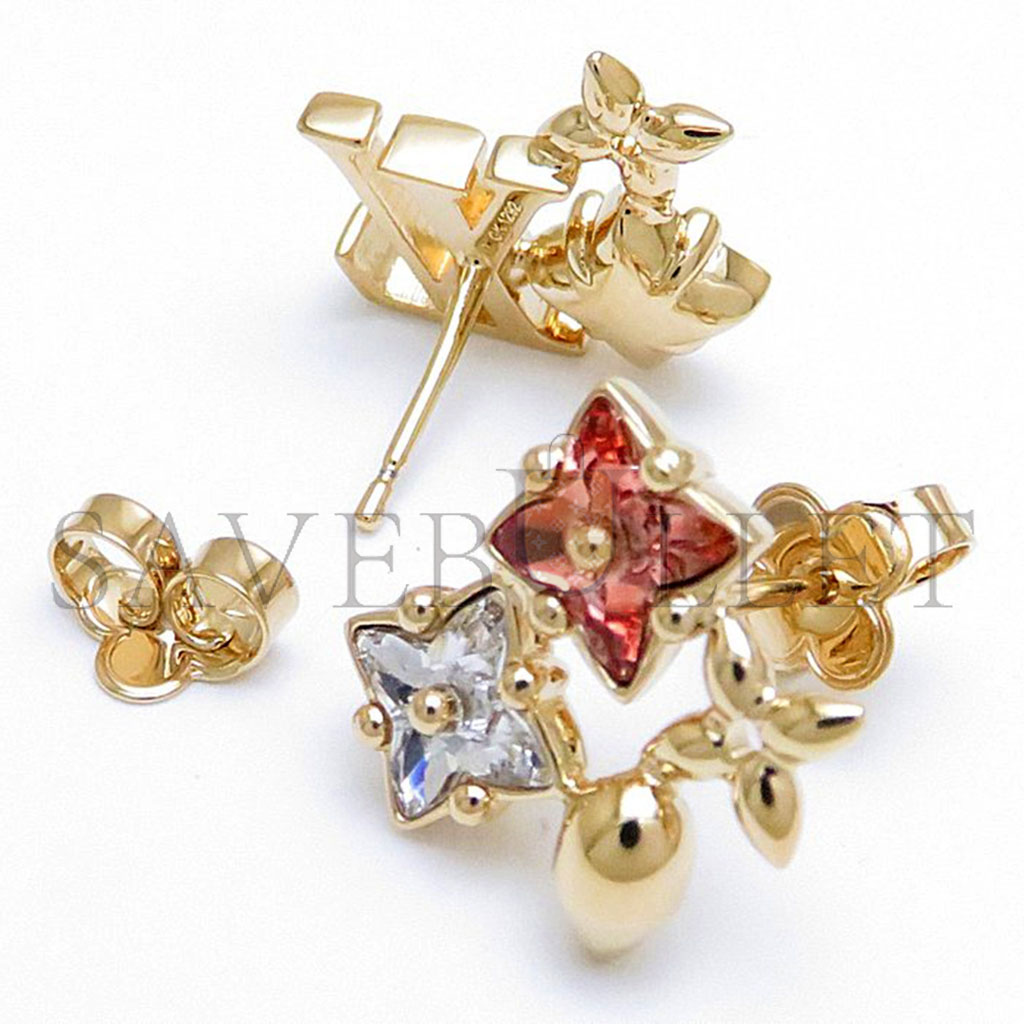 l**is V*t*n metal crystal loulougram monogram flowers earrings gold m00788